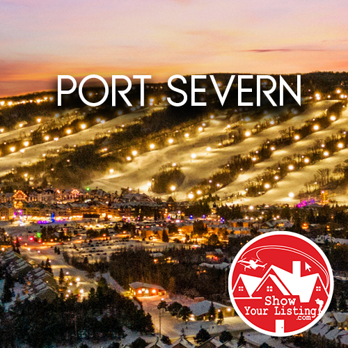Stunning real estate photography capturing Port Severn's scenic waterfront, perfect for showcasing luxury lakeside retreats and outdoor adventures in Ontario's cottage country.